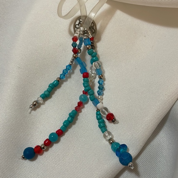 Handmade Turquoise Themed Enhanced Beaded Hair Elastic w Upcycled & New Beads - Picture 5 of 5